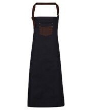 Division waxed-look denim bib apron with faux leather - Image 3