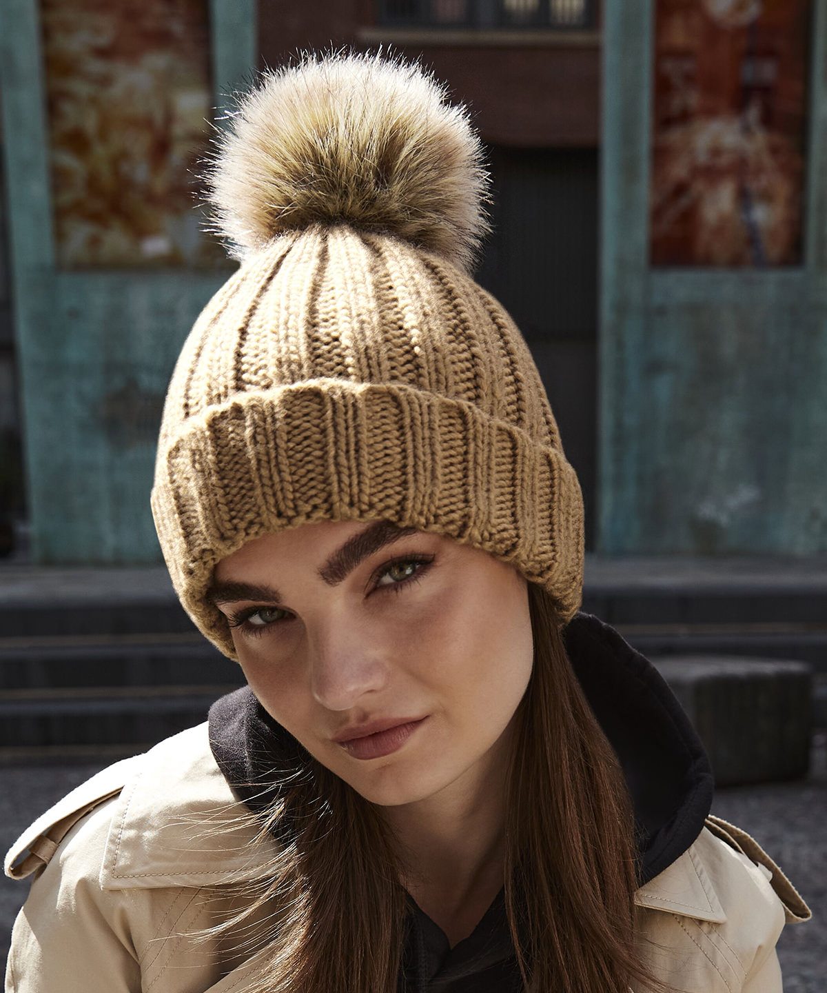 BC412_LS00_2025.jpg Fur pop pom chunky beanie - Image 1