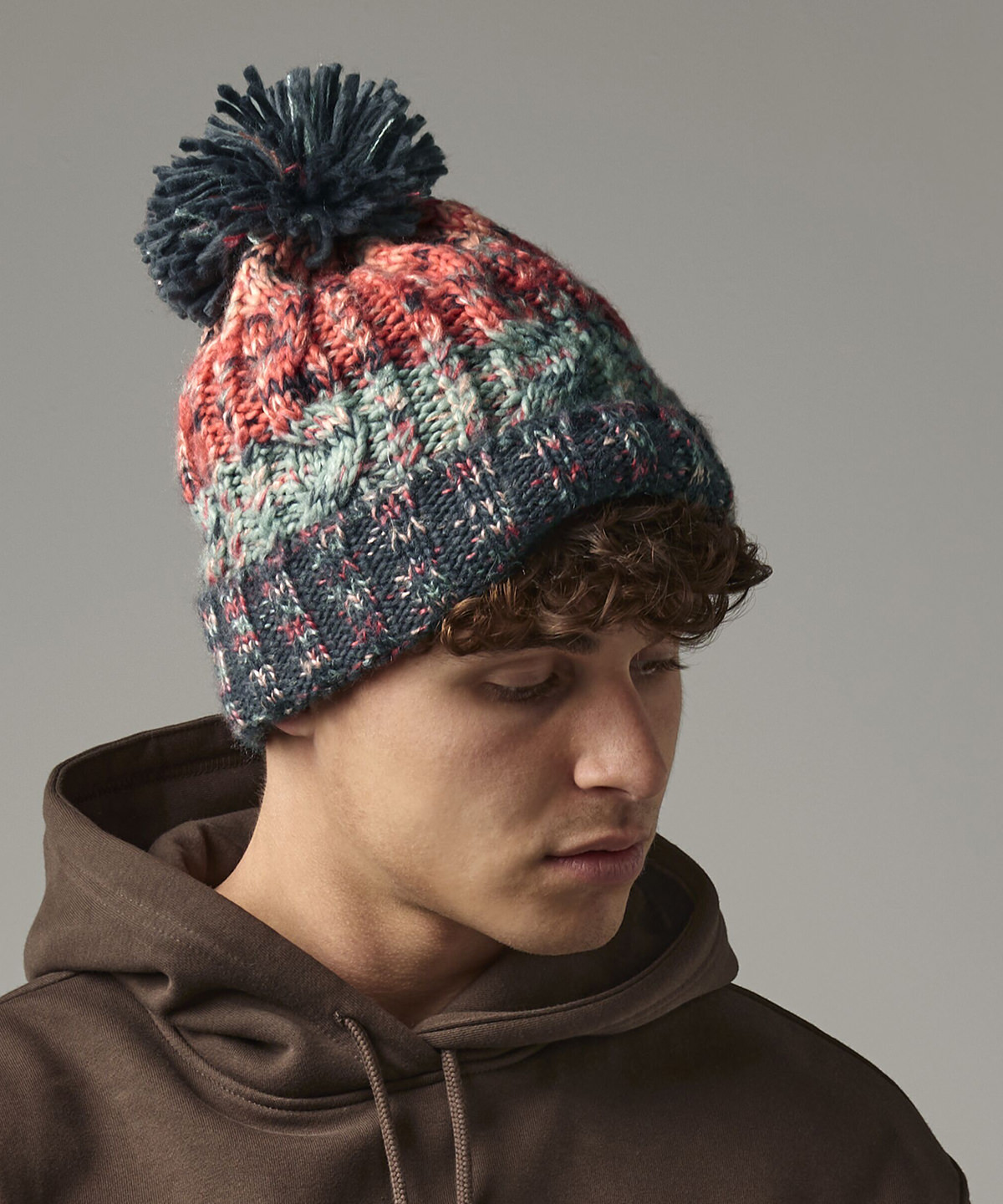 BC486_LS00_2025.jpg Corkscrew pom pom beanie - Image 1