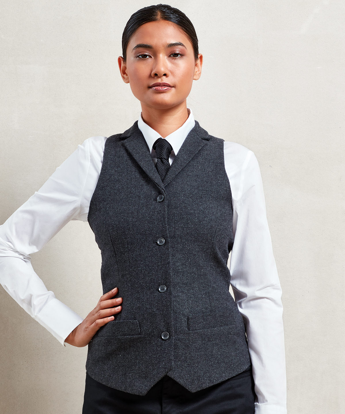 PR626_LS00_2025.jpg Women's herringbone waistcoat - Image 1